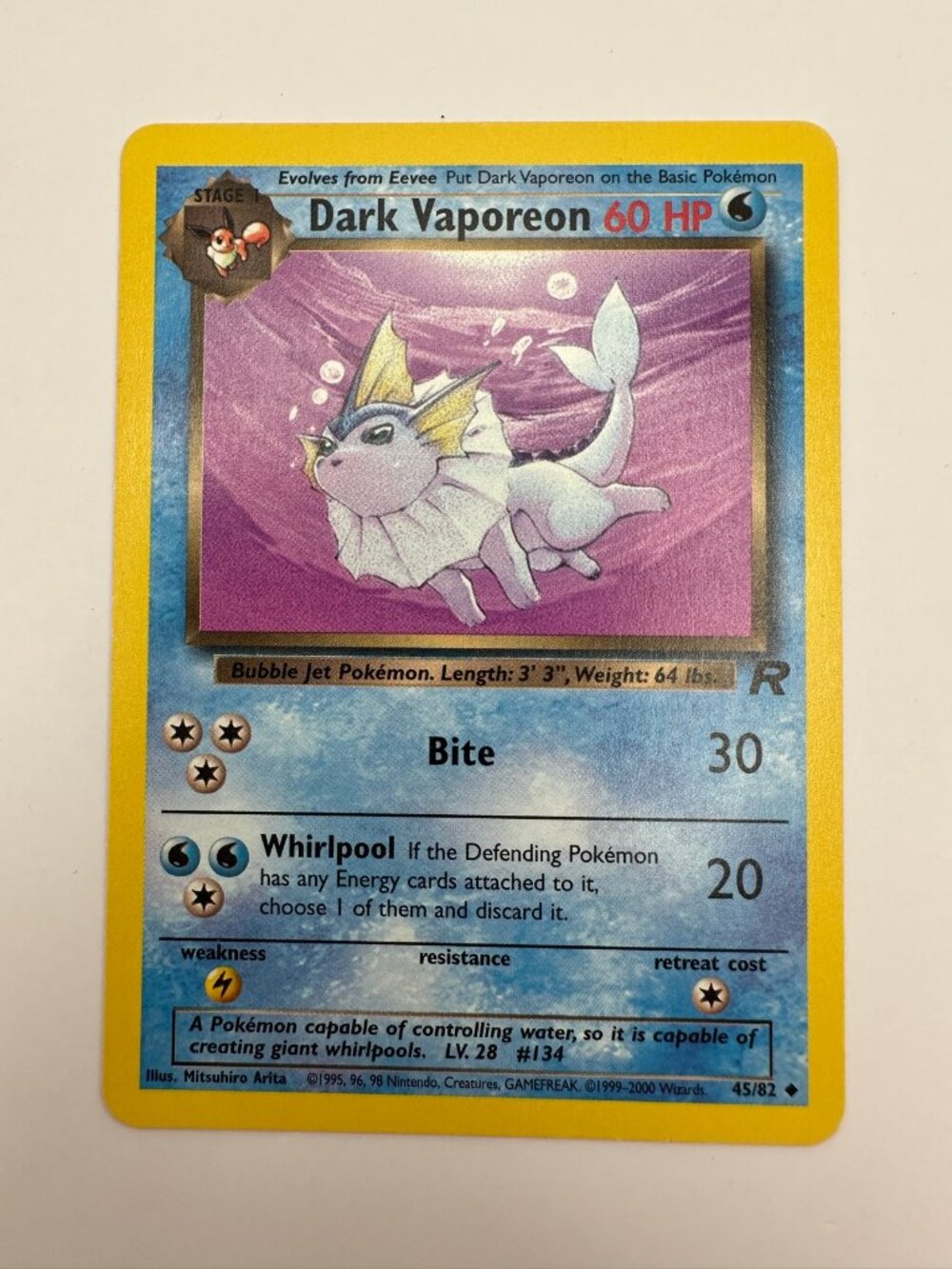 Dark Vaporeon 45/82 Team Rocket Uncommon Pokemon Card 2000 Unlimited